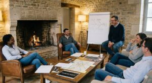 des collègues font un brainstorming au cours d'un team-building enquête criminelle